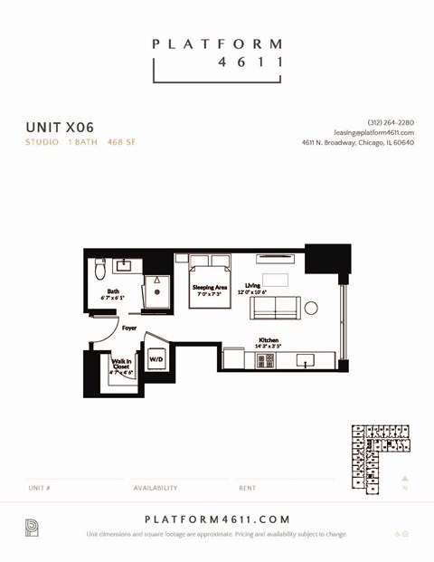 Floor plan for studio, 1 bath, 457 sqft
